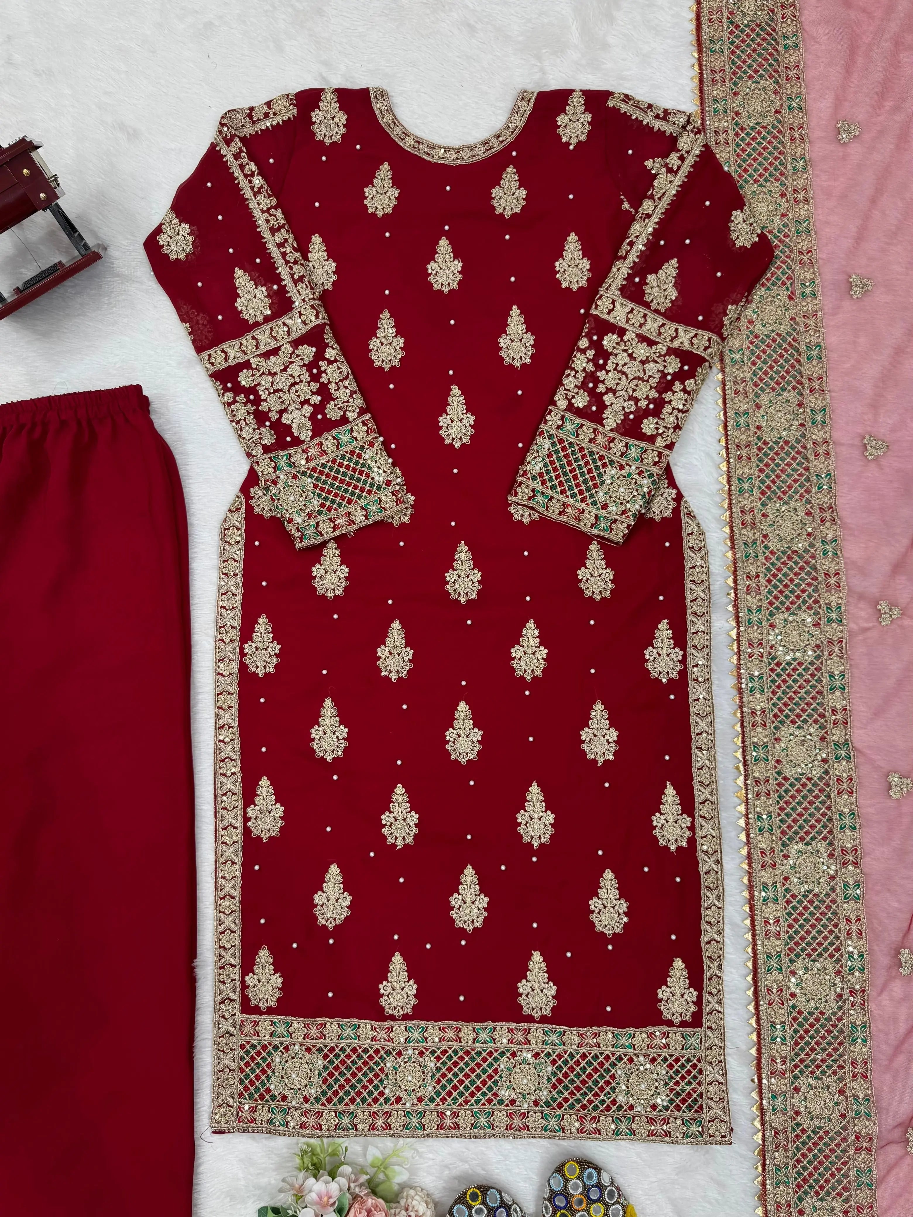 Faux Georgette Moti Work with Thread Embroidery Pakistani Suit (Ready To Wear)