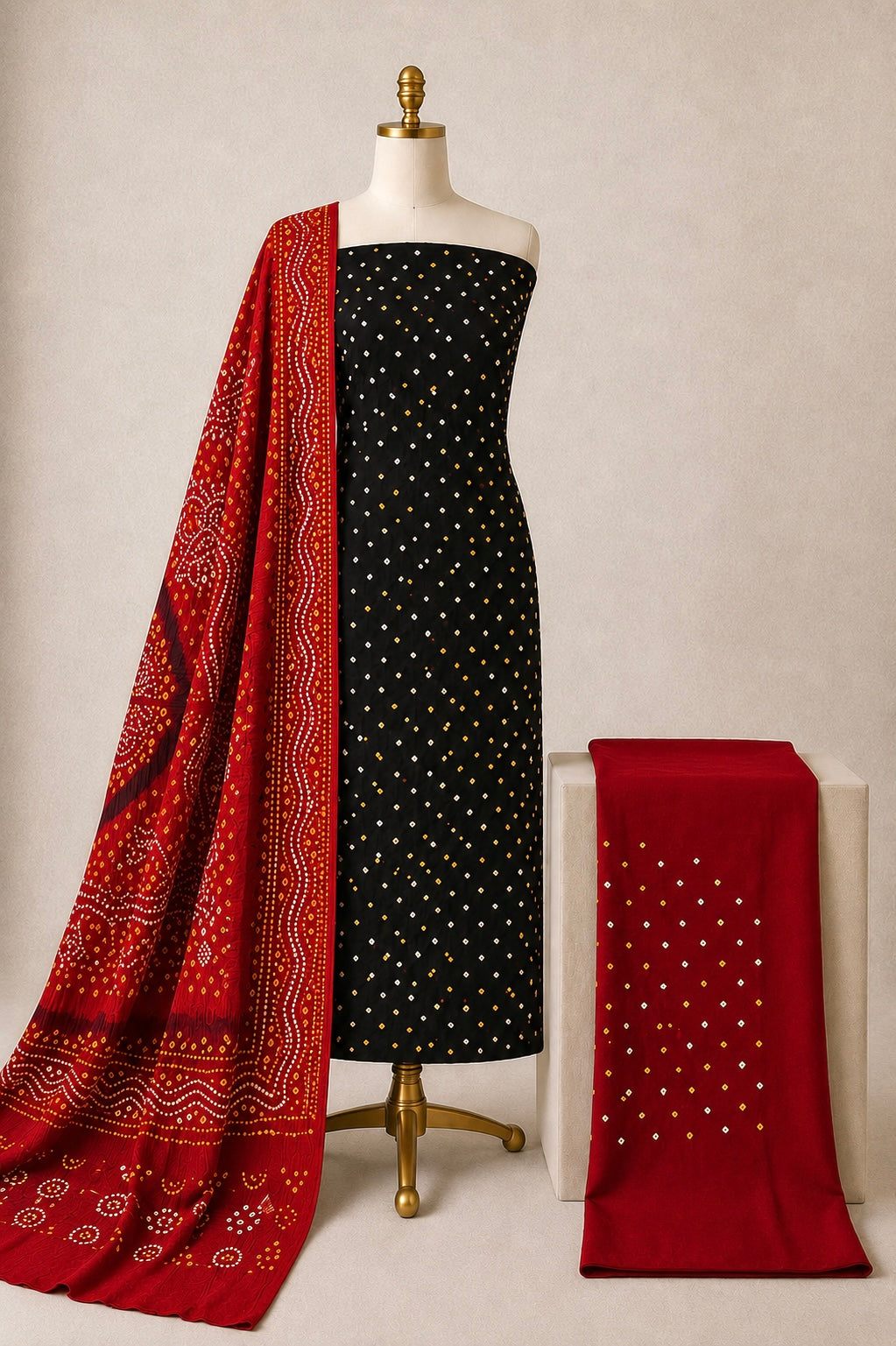 Cotton Satin 3Pc Kutch Bandhani Dress Material