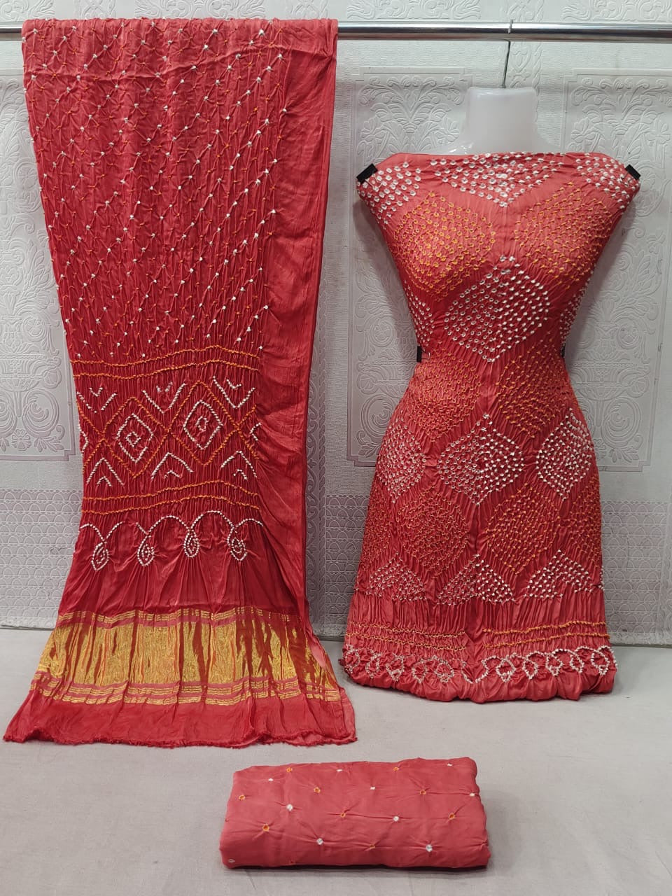 Ethenika Modal Ghazi Silk Original Kutch Hand Crafted Bandhani Dress Material