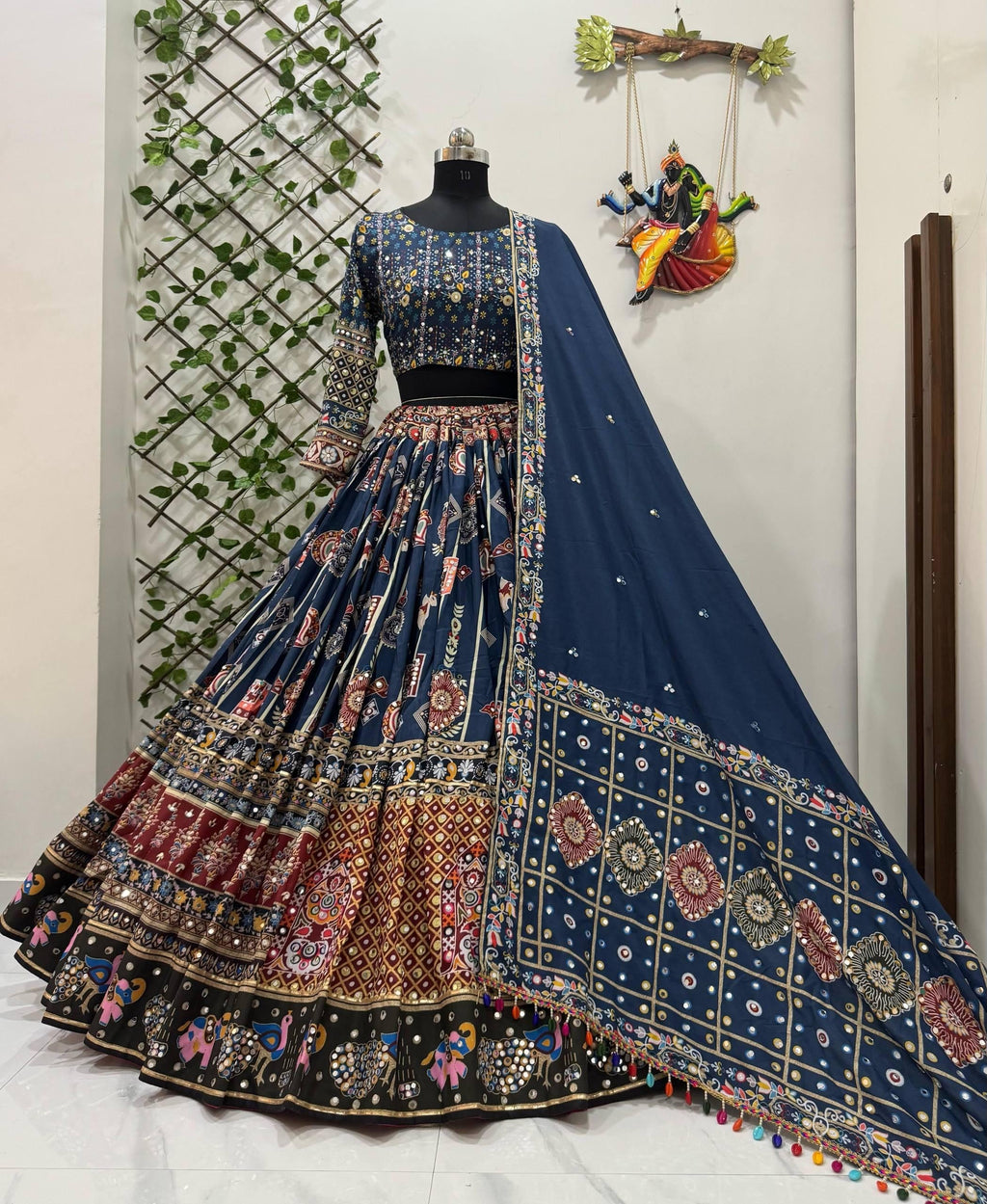 Muslin Digital Print with Mirror Work Navratri Special Designer Chaniya Choli