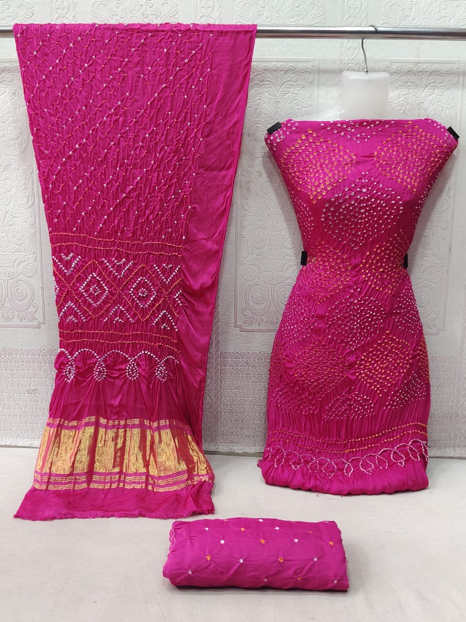 Ethenika Modal Ghazi Silk Original Kutch Hand Crafted Bandhani Dress Material