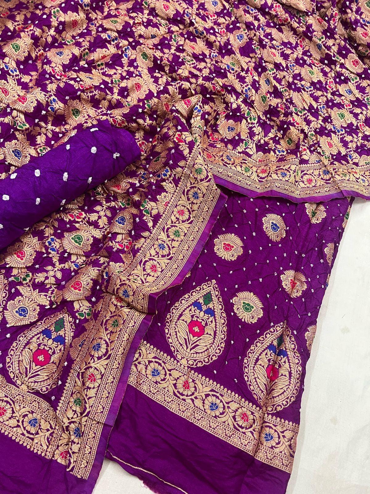 Dhupian Silk Authentic Kasab work Bandhani Dress Material (Unstitched)