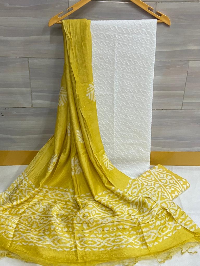 Chikankari Work Cotton Dress Material with Batik Print Salwar and dupatta (Unstitched)