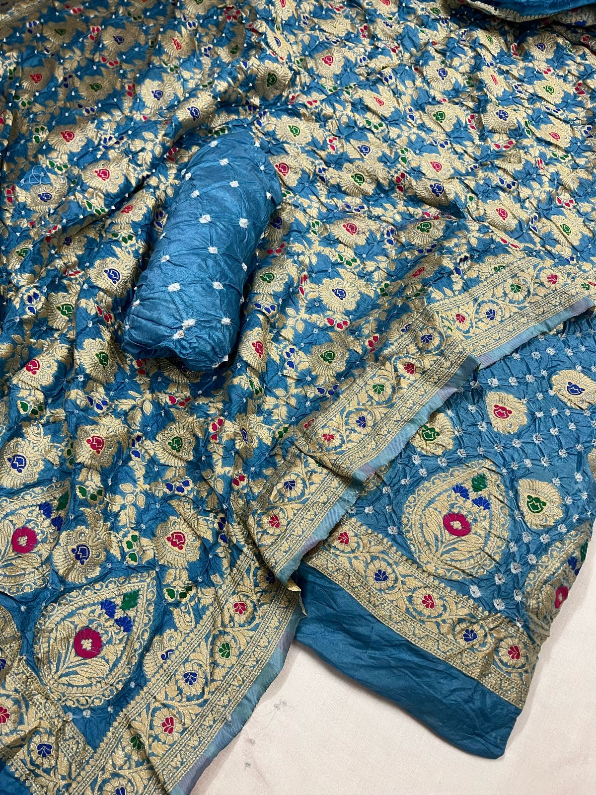 Dhupian Silk Authentic Kasab work Bandhani Dress Material (Unstitched)