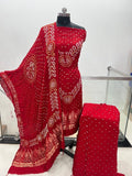Modal Silk Original Jamnagar Hand Crafted Bandhej Work Bandhani Dress Material (Unstitched)