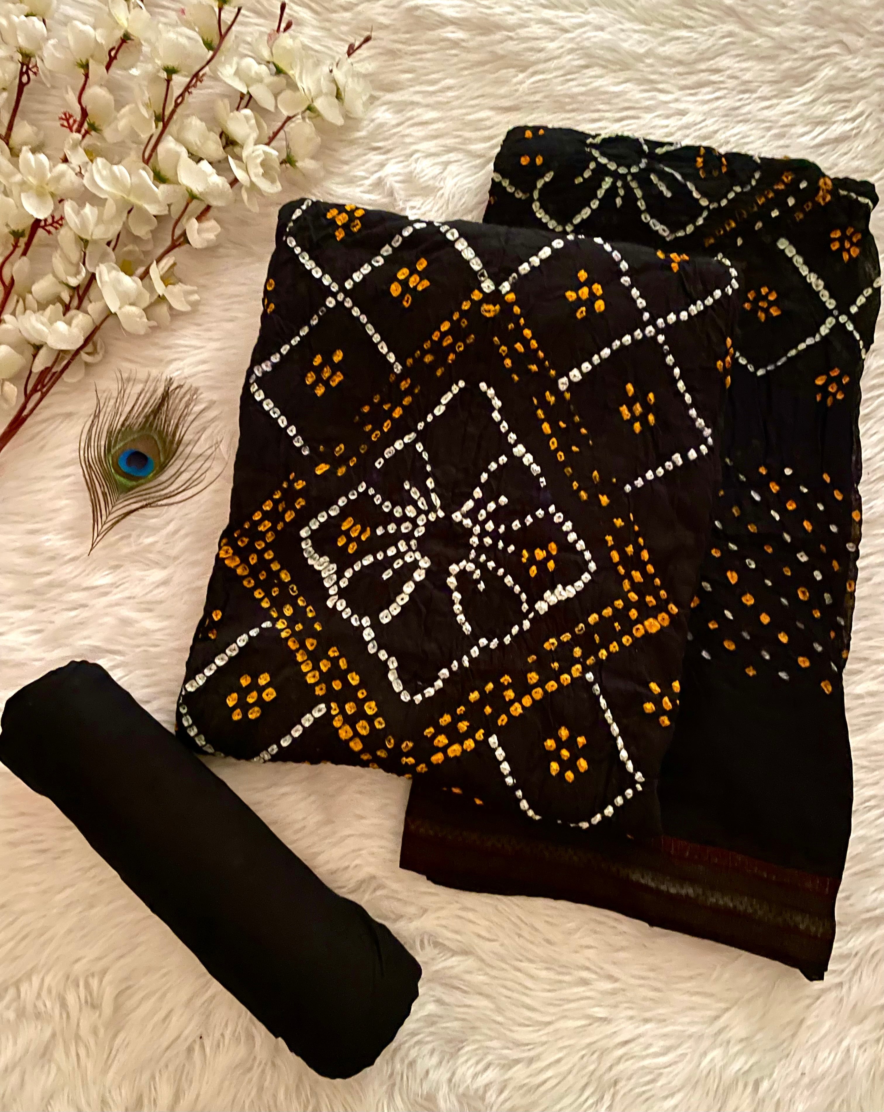 Cotton Satin Multicolor Gulti Original Kutch Bandhani Dress Material (Unstitched)