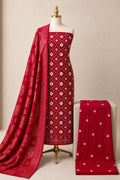 Cotton Satin Thread Work 3Pc Unstitched Bandhani Dress Material