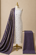 Pure Cotton Thread Knots Mirror Work Leheriya 3Pc Unstitched Dress Material