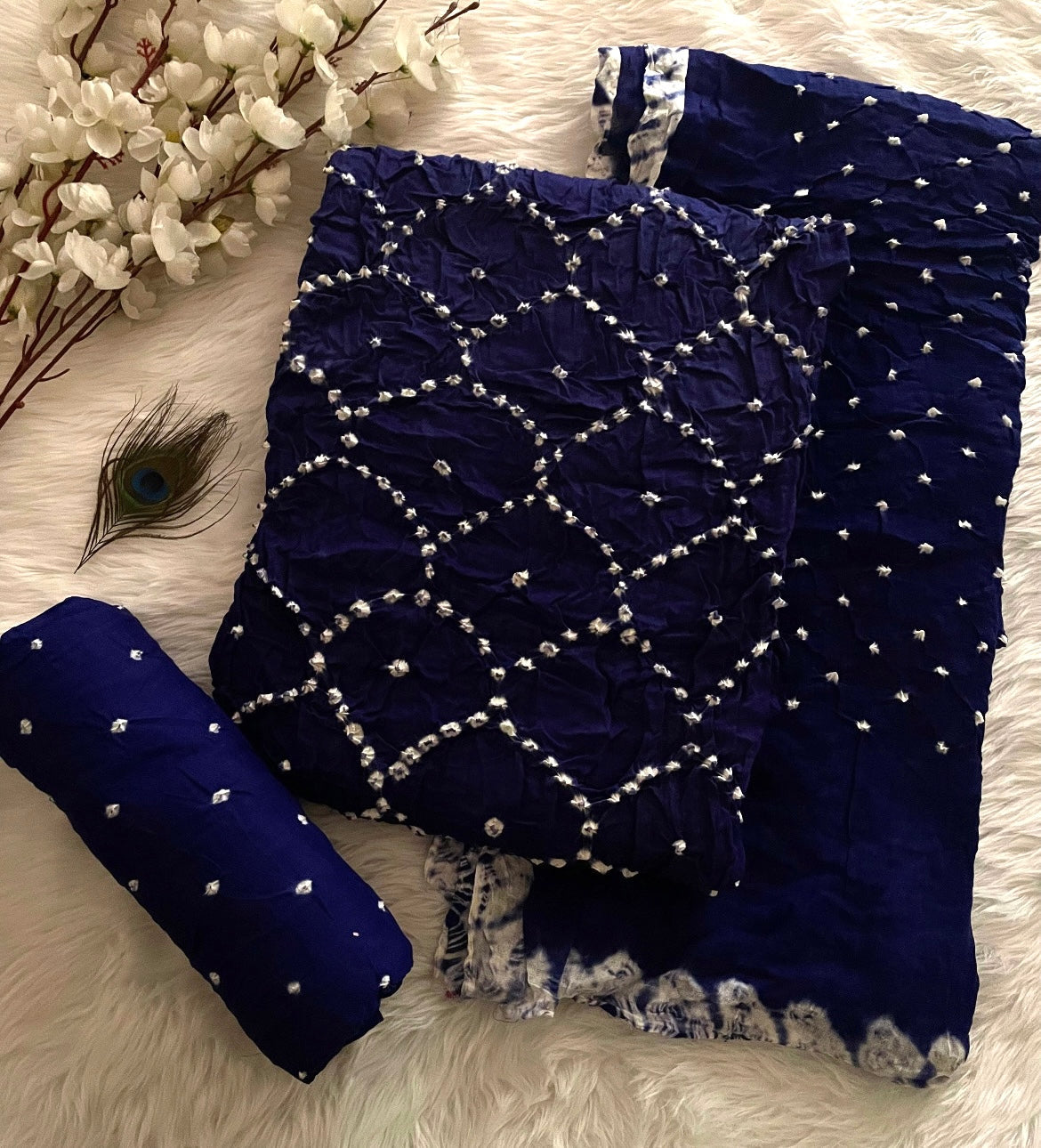 Cotton Satin Authentic Self Color Kutch Bandhani Dress Material