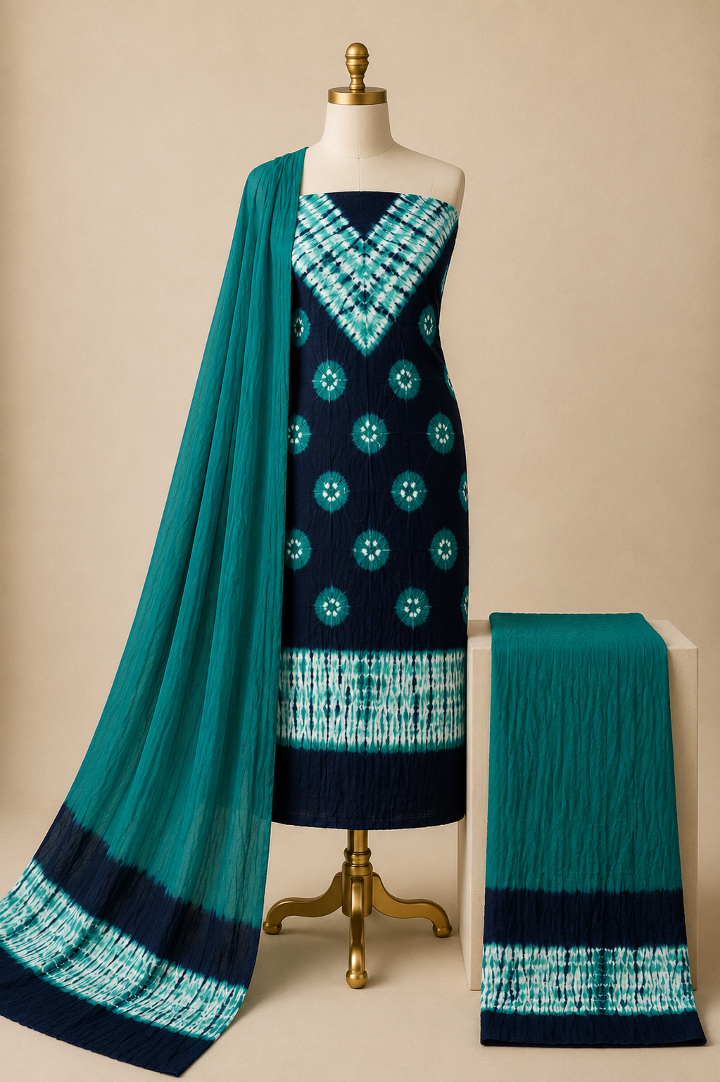 Pure Cotton Multicolor Kutch Bandhani 3Pc Unstitched Dress Material