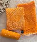 Cotton Satin Self Color Authentic Kutch Hand Crafted 3Pc Bandhani Dress Material (Unstitched)
