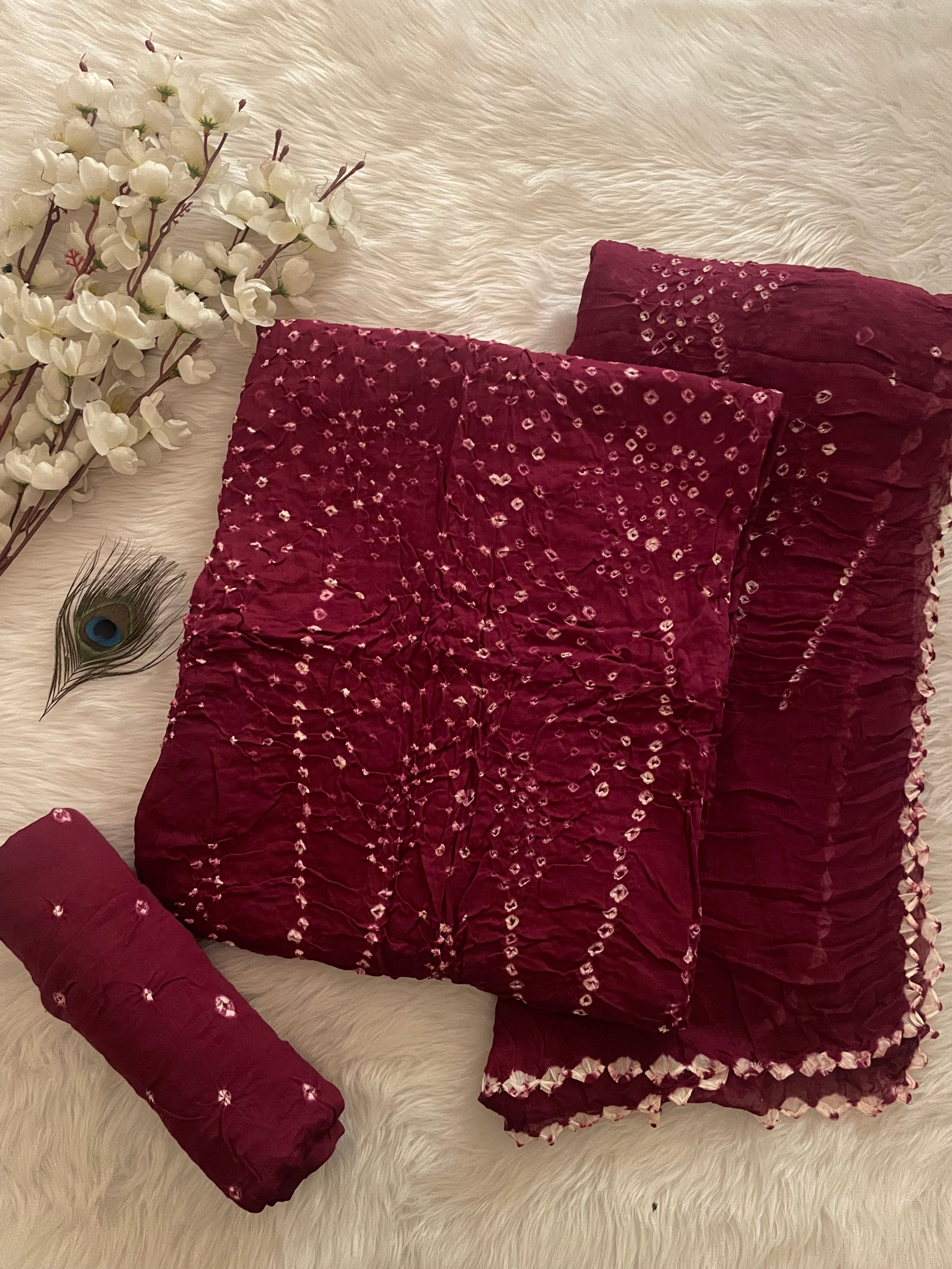 Cotton Satin Self Color Kutch Bandhani Dress Material (Unstitched)