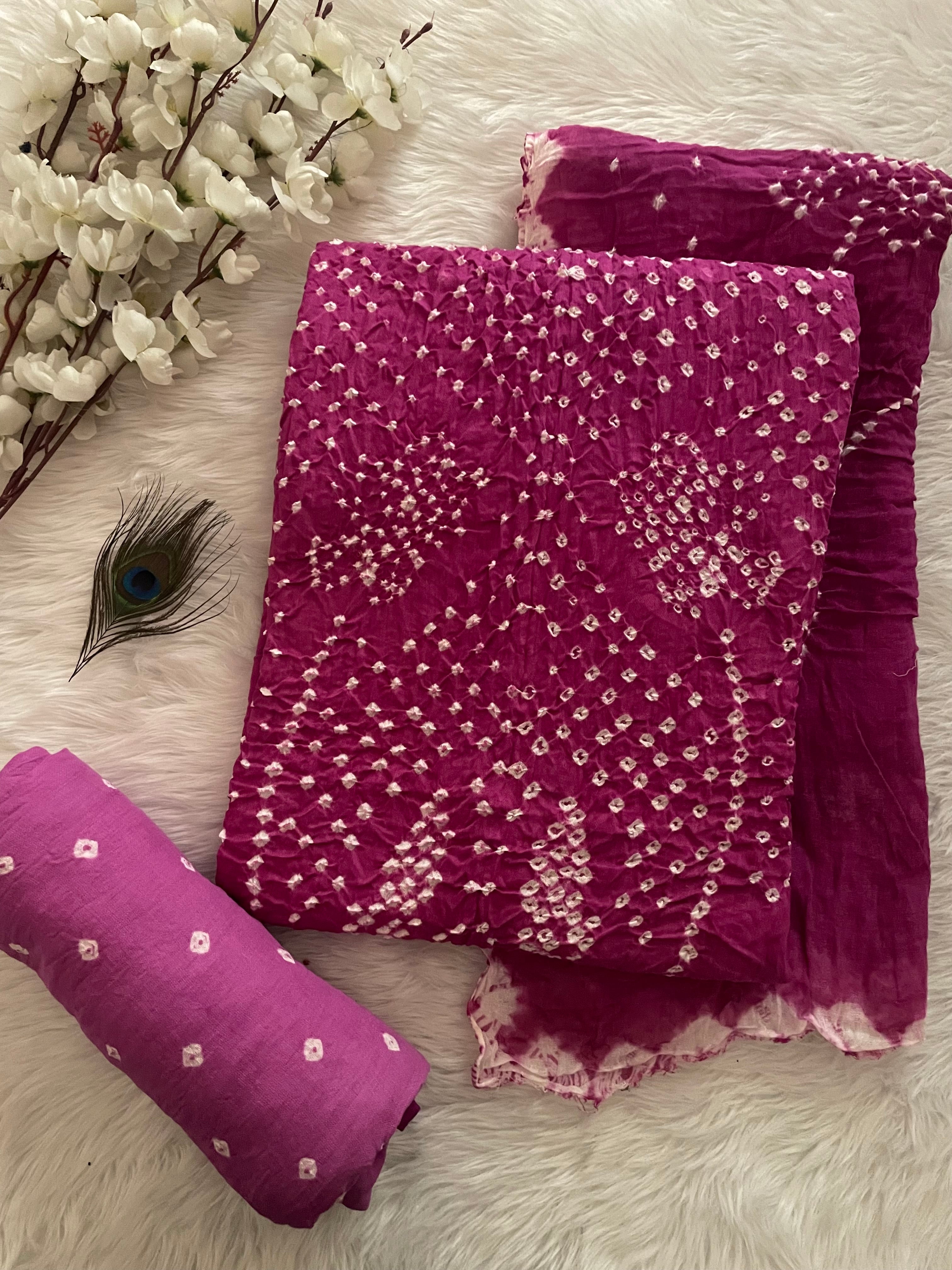 Cotton Satin Self Color Kutch Bandhani Dress Material (Unstitched)