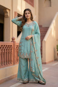 Sequence Designer Embroidery Work 3 Pc Kurta Palazzo Dupatta Set