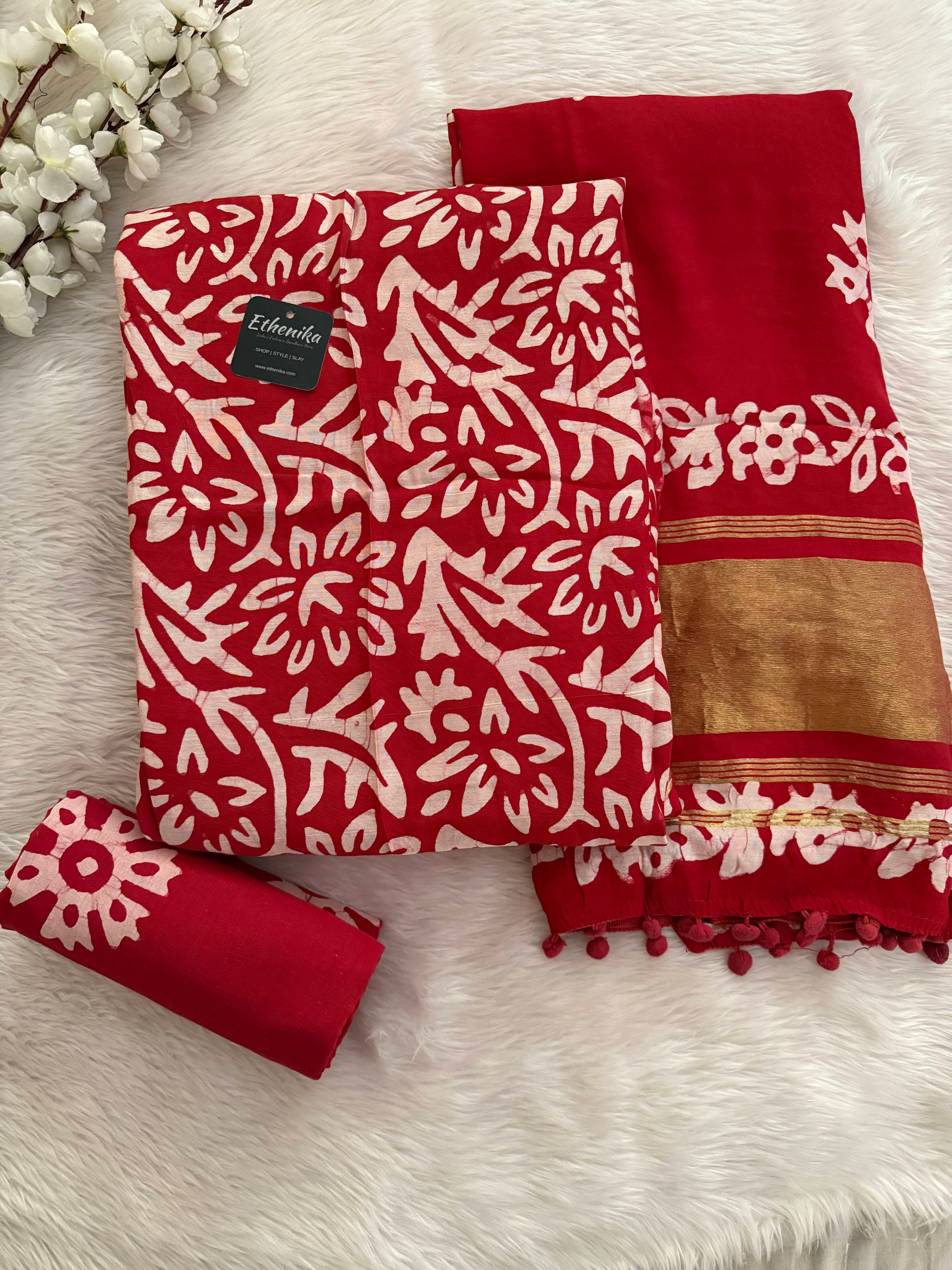 Gaji Silk Hand Blocked Batik Dress Material