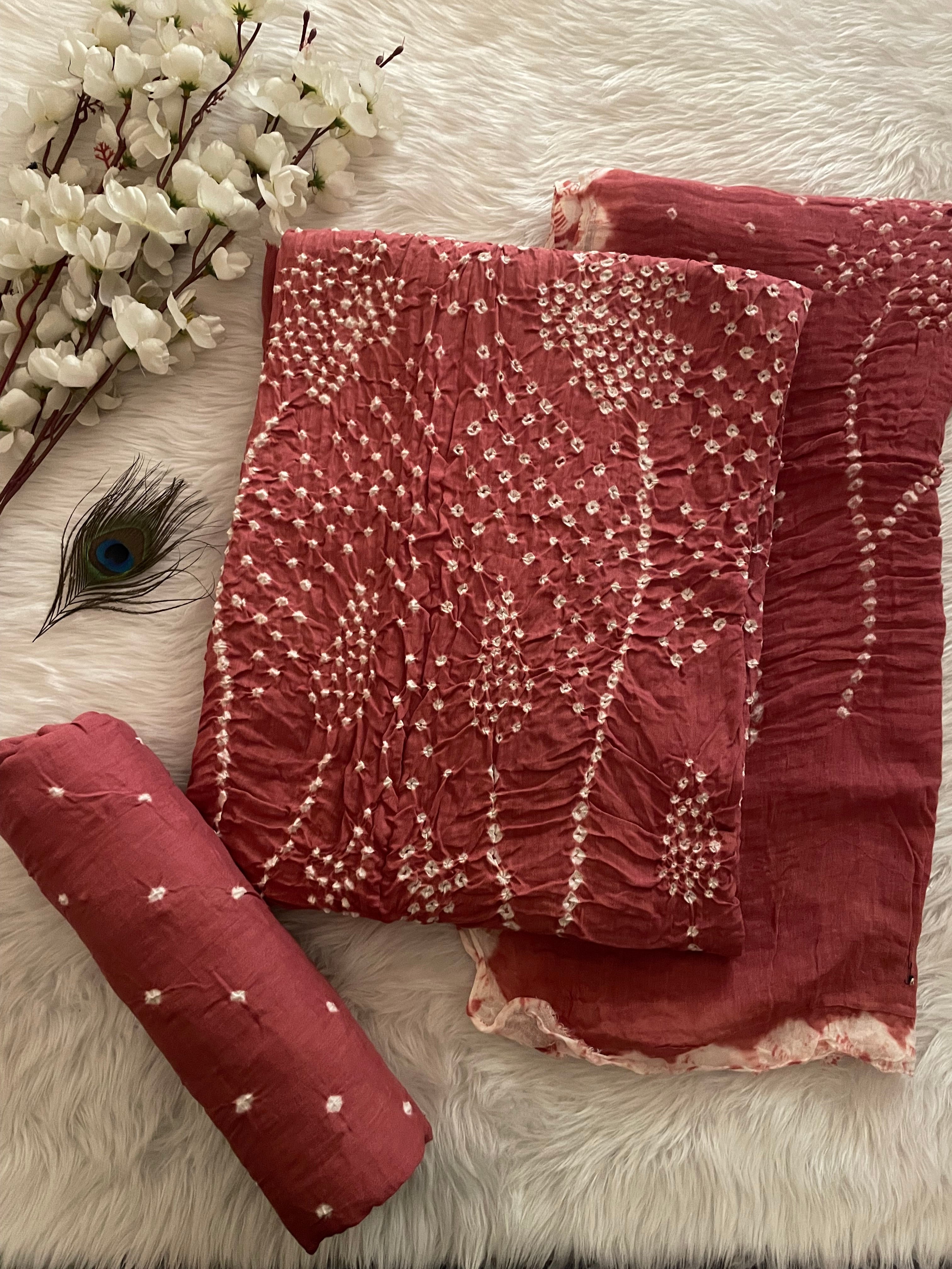 Cotton Satin Self Color Kutch Bandhani Dress Material (Unstitched)