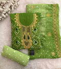 Cotton Golden Thread Embroidery with Real Mirror Work Bandhani Dress Material