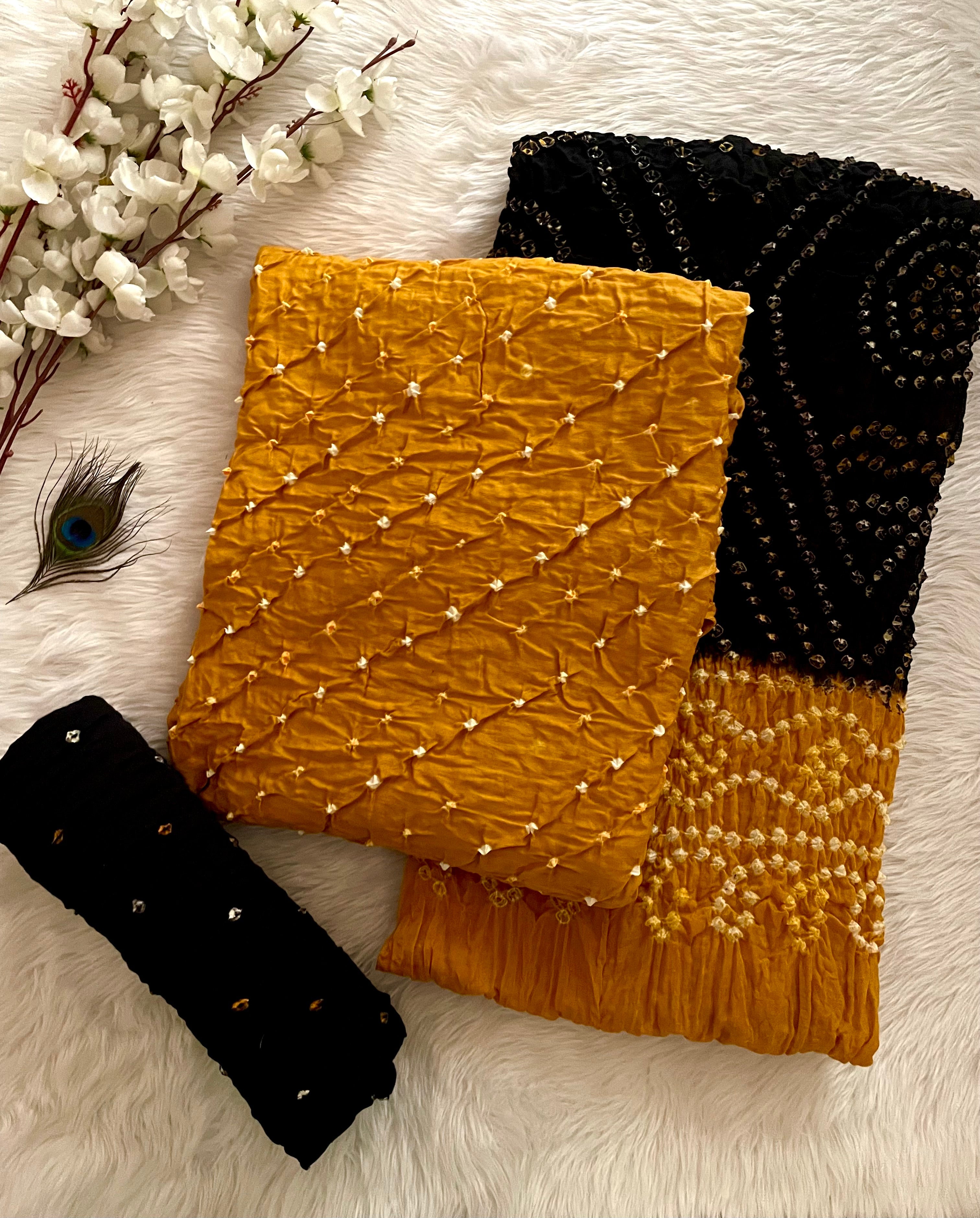 Cotton Satin Ethenika Kutch Original Hand Crafted Bandhani Dress Material (Unstitched)