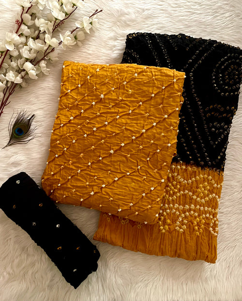 Cotton Satin Ethenika Kutch Original Hand Crafted Bandhani Dress Material (Unstitched)