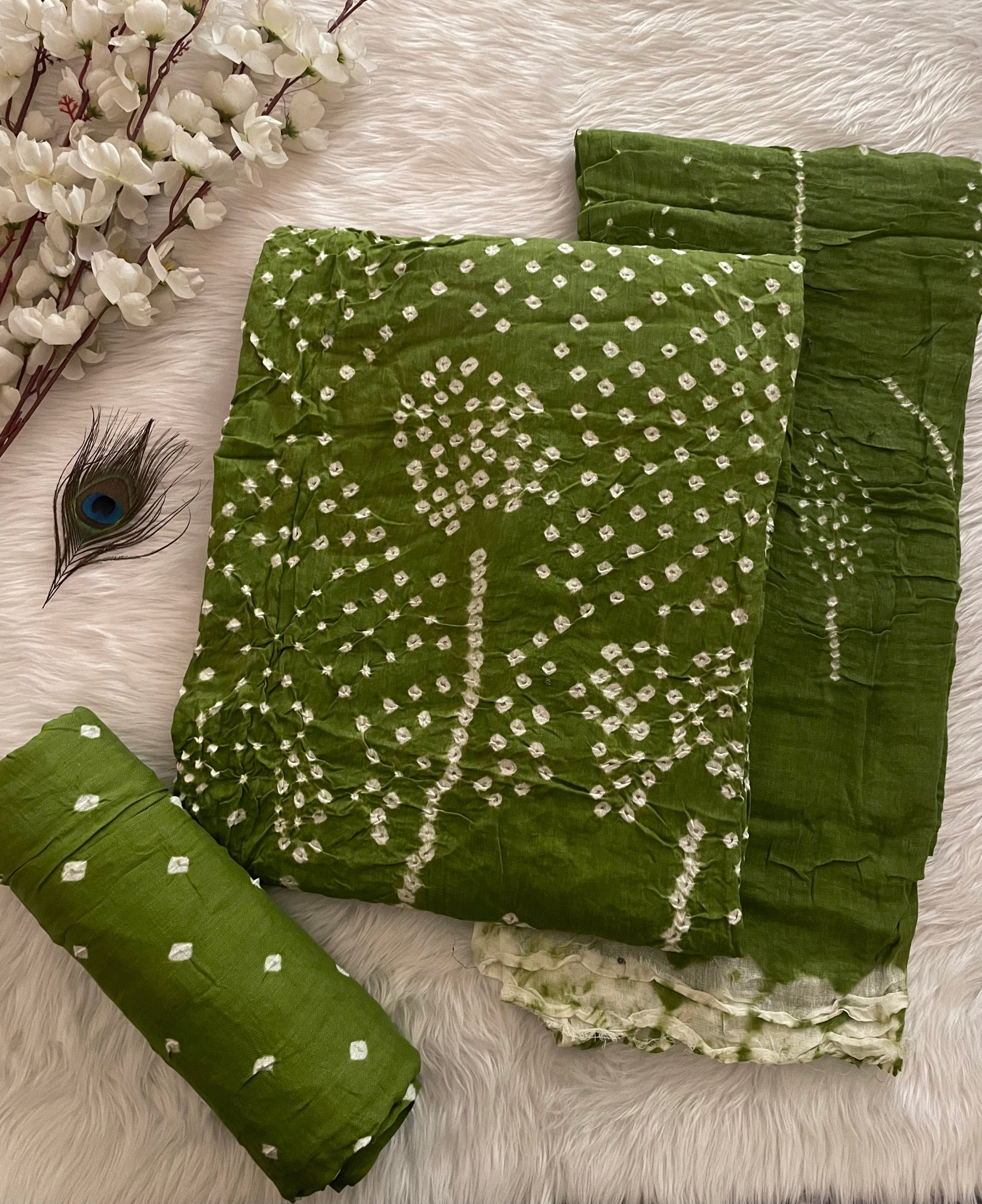 Cotton Satin Self Color Kutch Bandhani Dress Material (Unstitched)