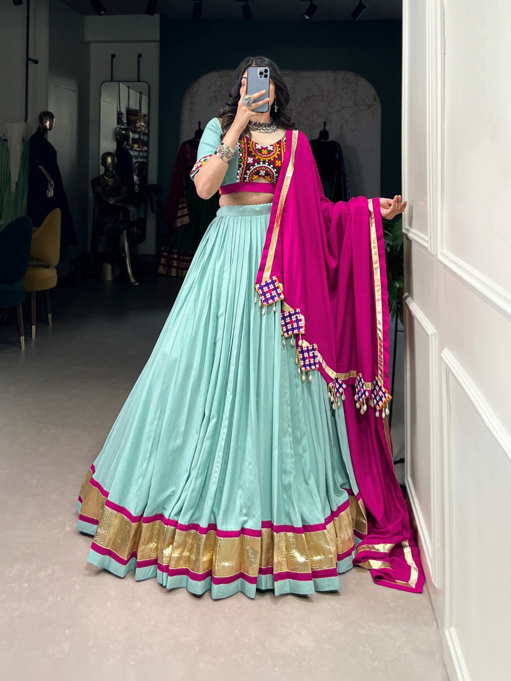 Pure Rayon Embossed Design Designer Chaniya Choli (Ready to Wear)