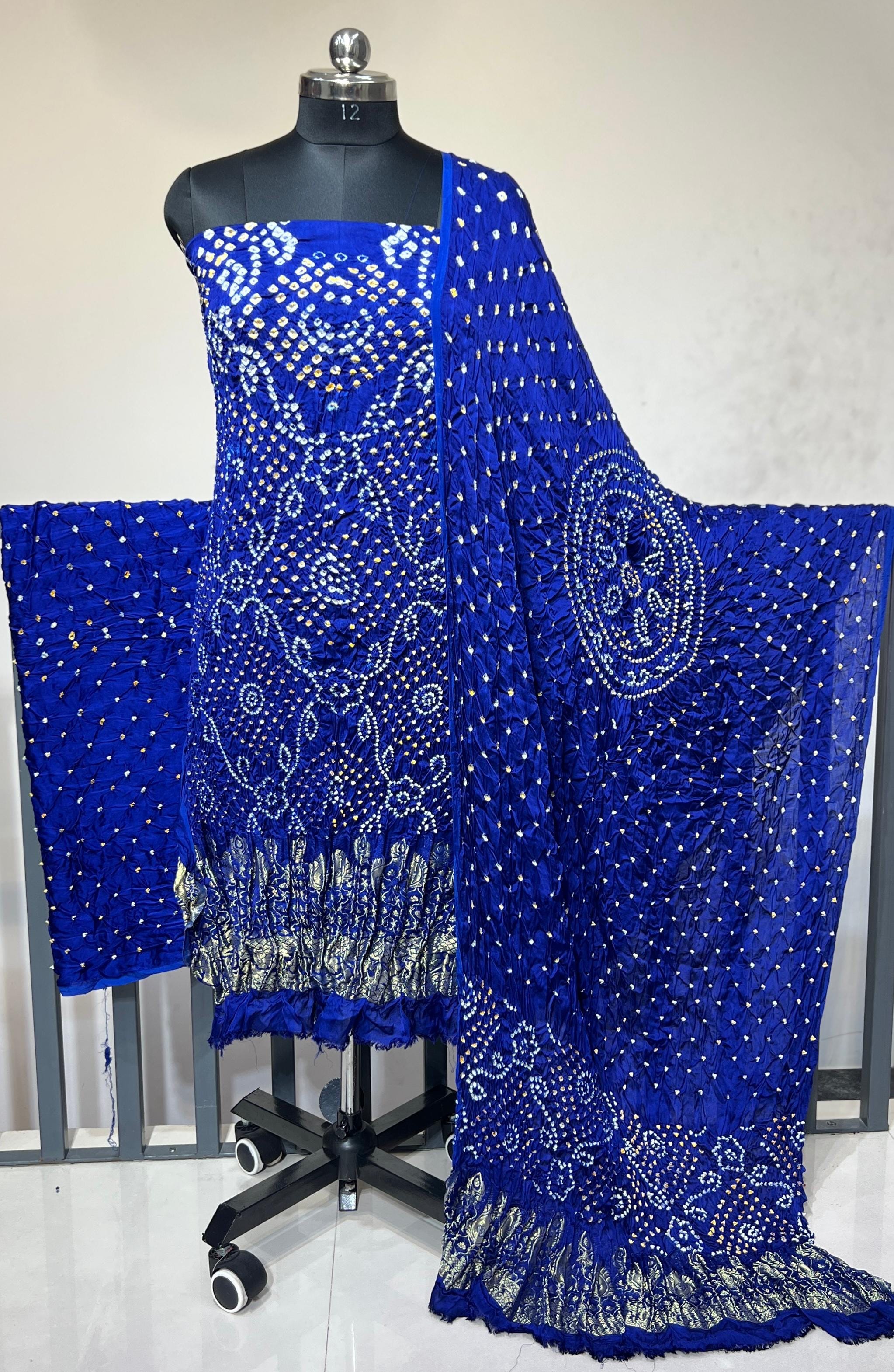 Modal Silk Authentic Hand Crafted Kutch Bandhej Dress Material