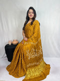 Modal Silk Heavy Barik Bandhej work Silk Bandhani Saree