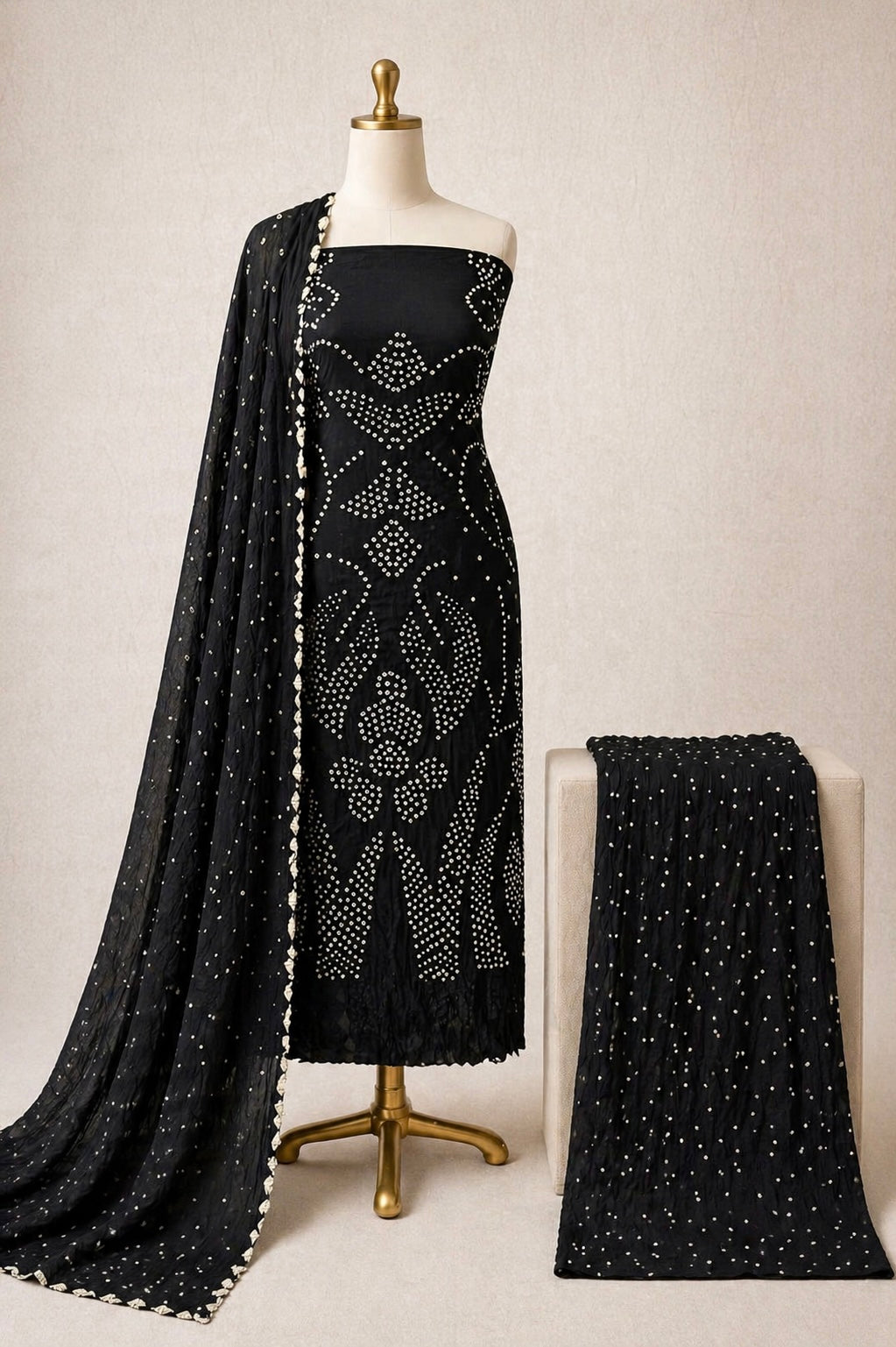 Cotton Satin Kutch Bandhani Unstitched Dress Material