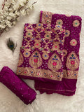 Ghazi Silk Kasab Golden Embroidery work Bandhani Dress Material (Unstitched)