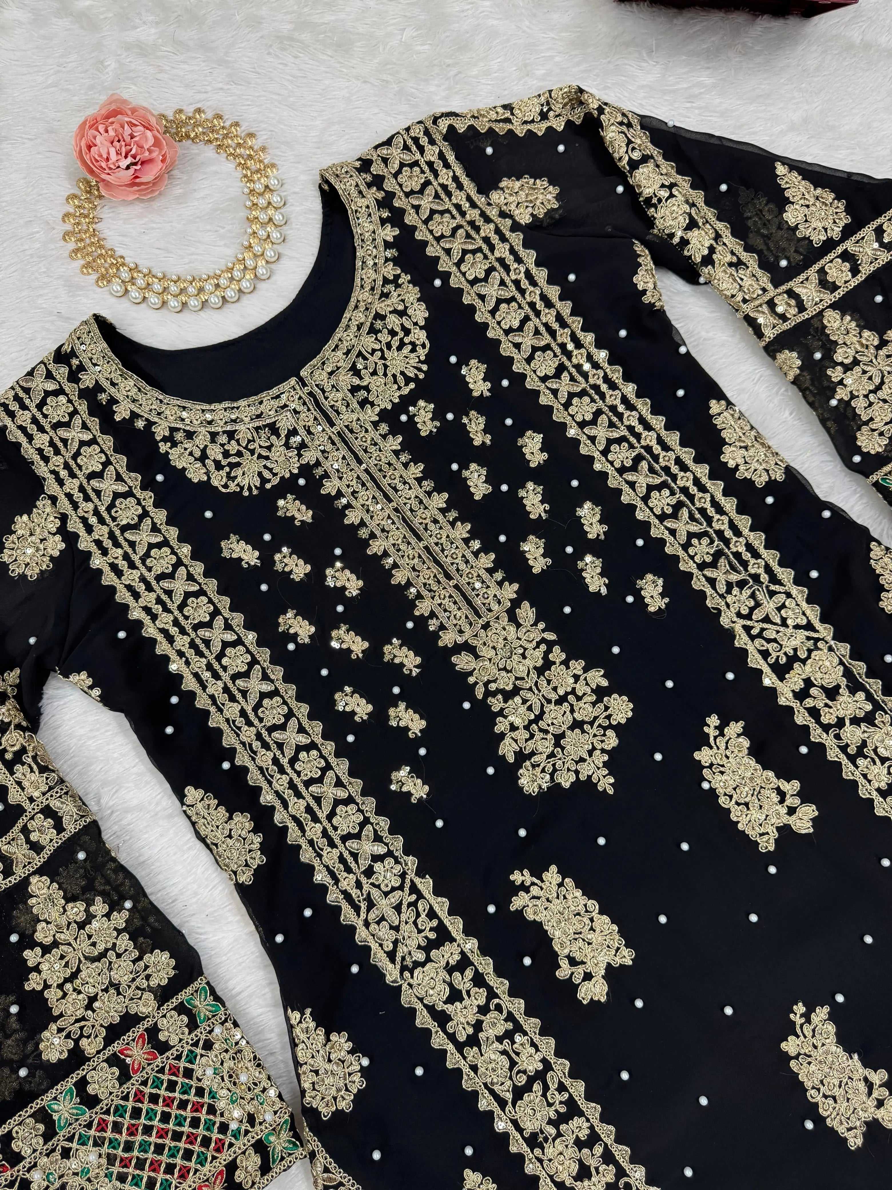 Faux Georgette Moti Work with Thread Embroidery Pakistani Suit (Ready To Wear)