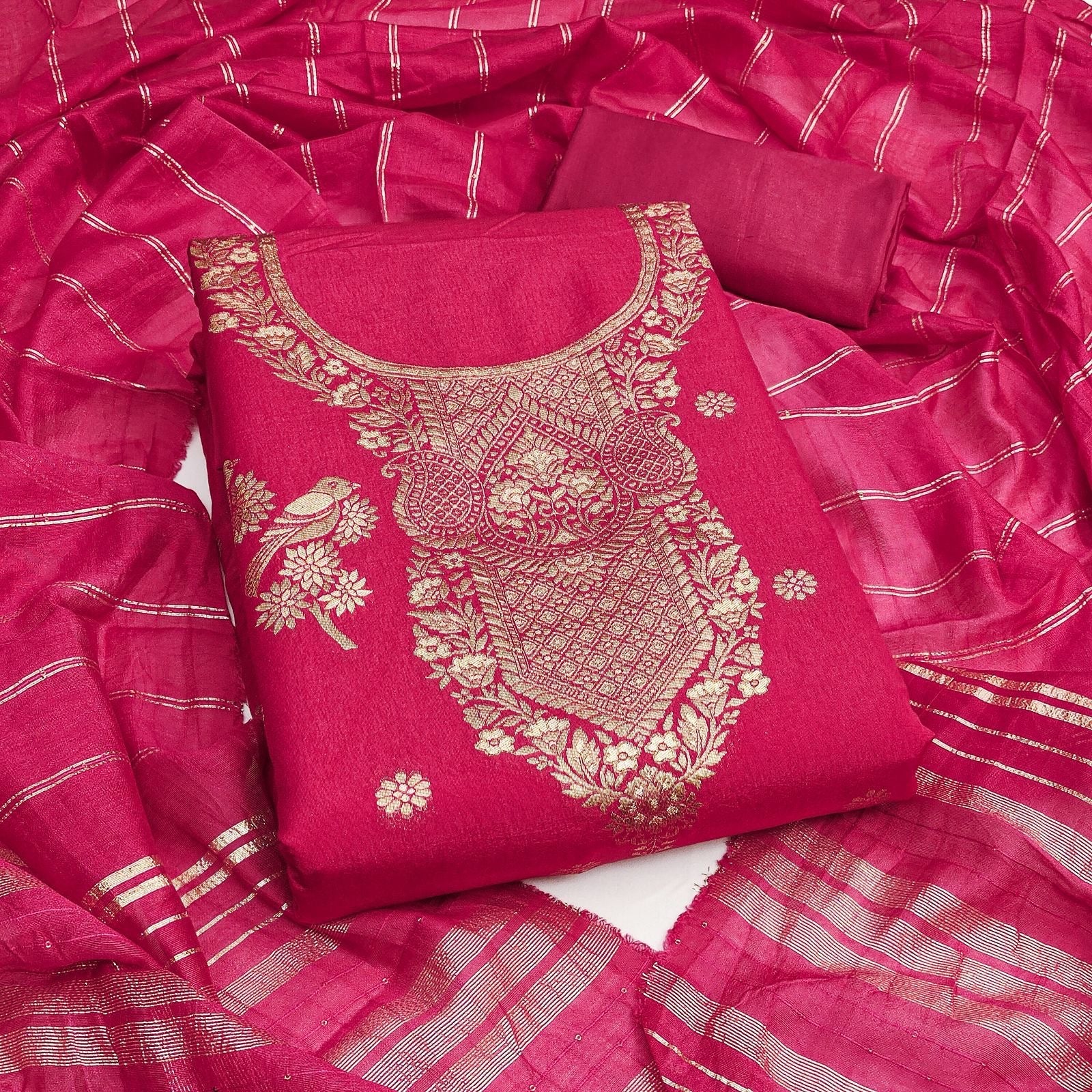Banarsi Jeckard Weaving Summer Salwar Suit Material (Unstitched)