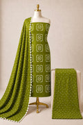 Cotton Satin Self Color Kutch 3Pc Unstitched Bandhani Dress Material