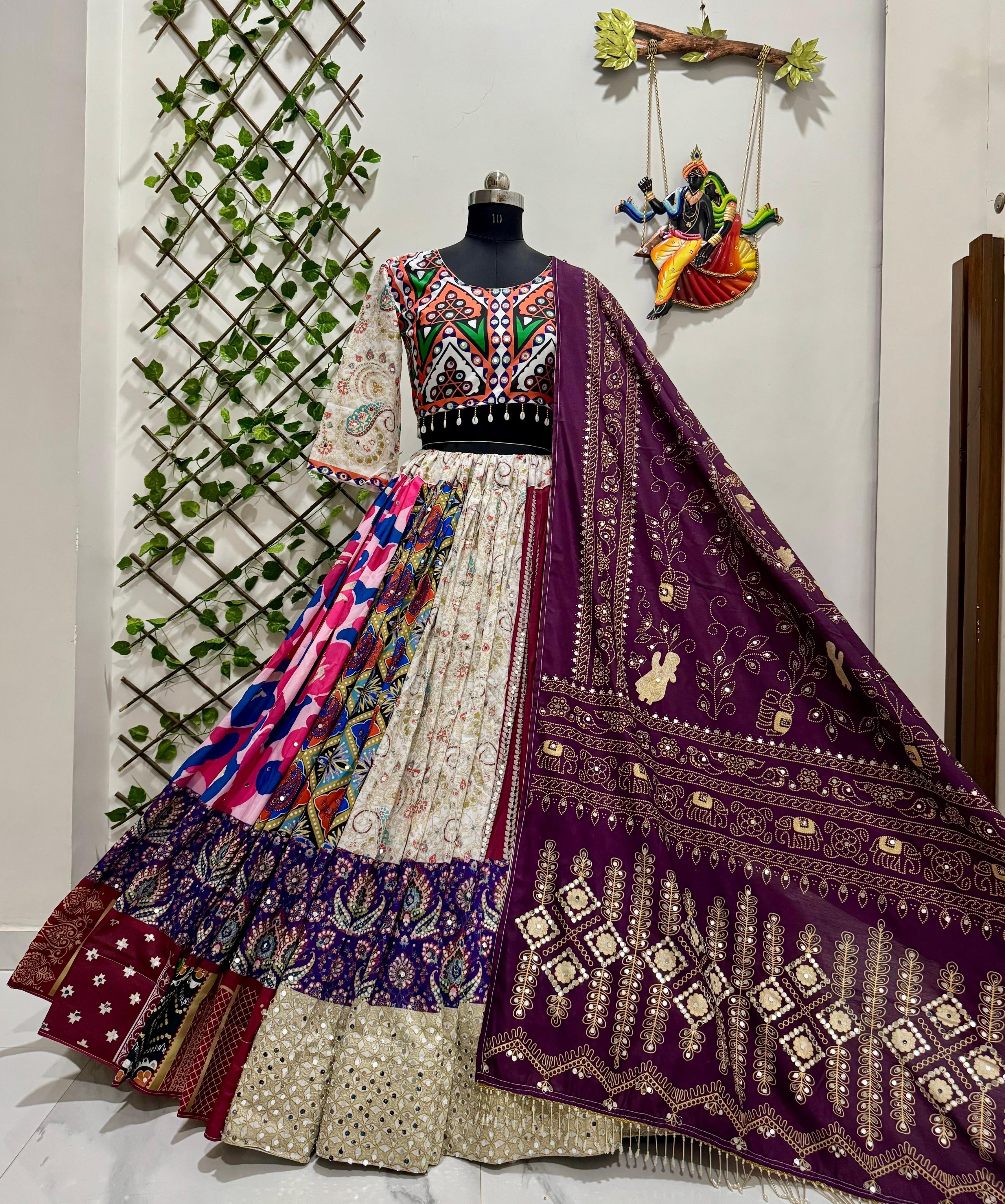 Muslin Cotton Digital Print Real Mirror Work Designer 4M Flair Chaniya Choli