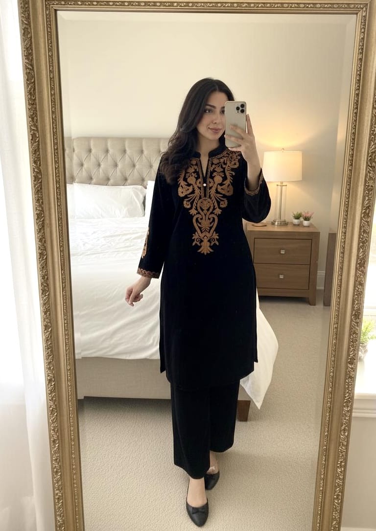 Thread Embroidery Work Velvet Cord Set