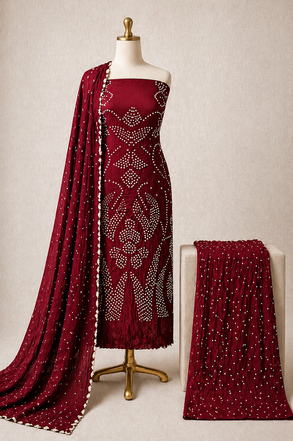Cotton Satin Self Color Kutch Bandhani Salwar Material (Unstitched)