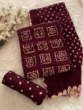 Cotton Satin Self Color Square Pattern Bandhani Dress Material (Unstitched)