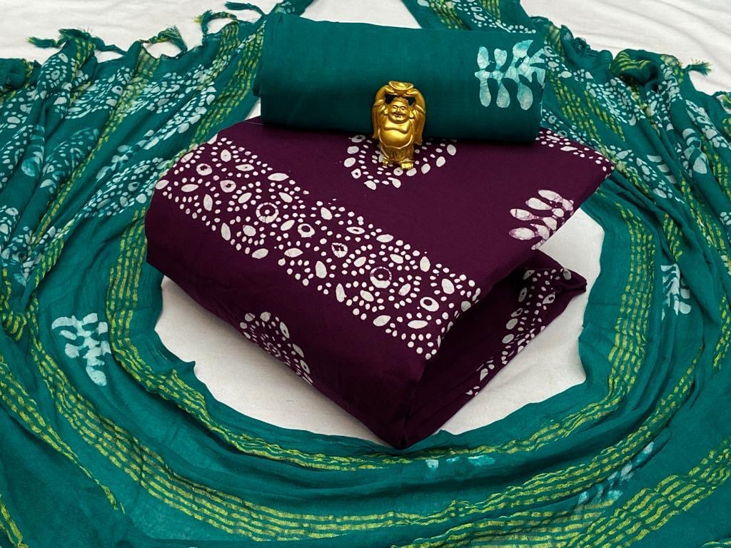 Cotton Authentic Hand Blocked Wax Batik Dress Material (Unstitched)