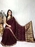 Premium Modal Silk Barik Bandhej Work Nakashi Border Silk Bandhani Saree