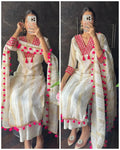 Chanderi Silk Fancy Lace Work with latkan Kurti Palazzo Dupatta Set