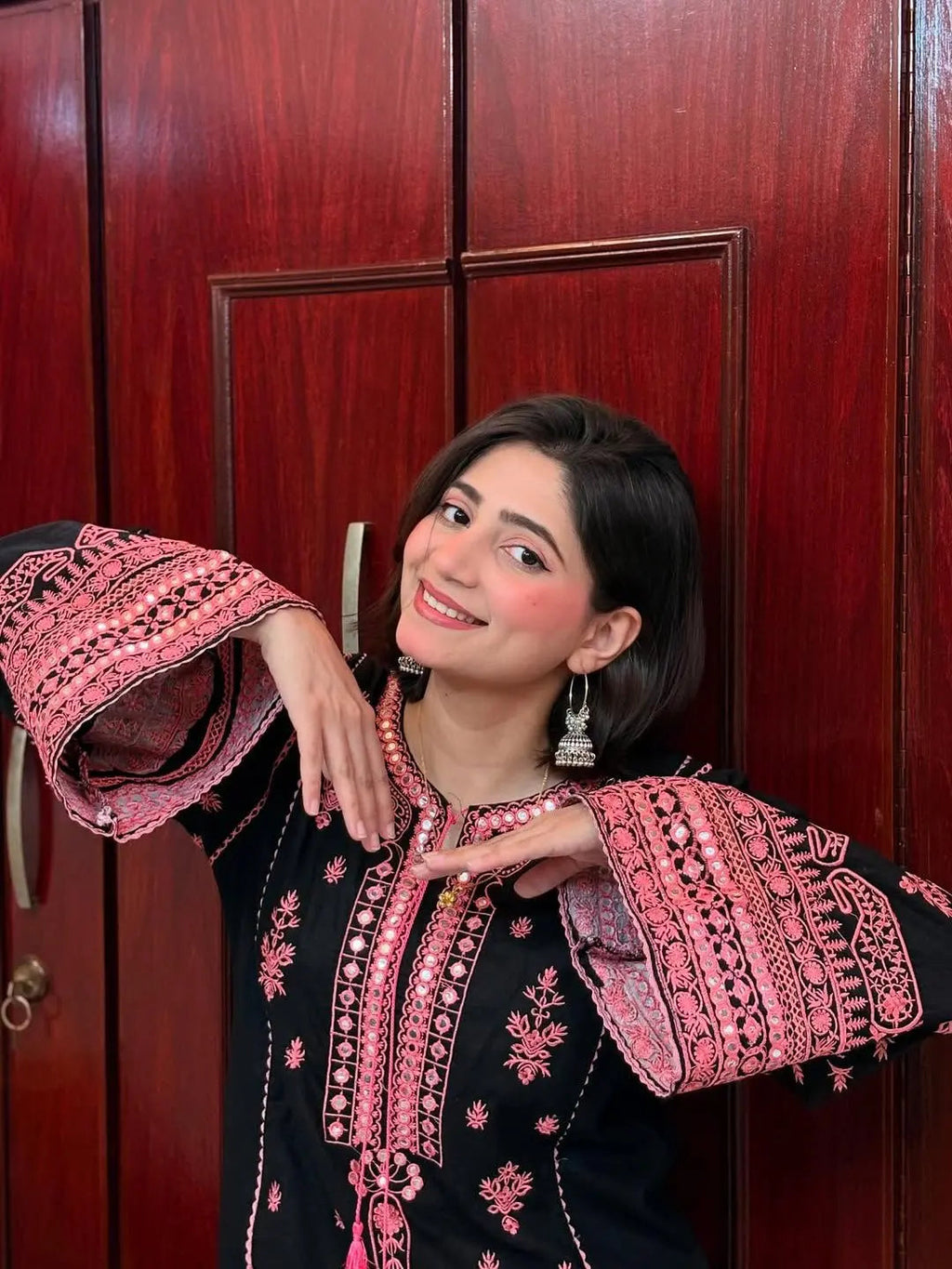 Chikankari Style Embroidery with Mirror Work Kurti Palazo Dupatta Set