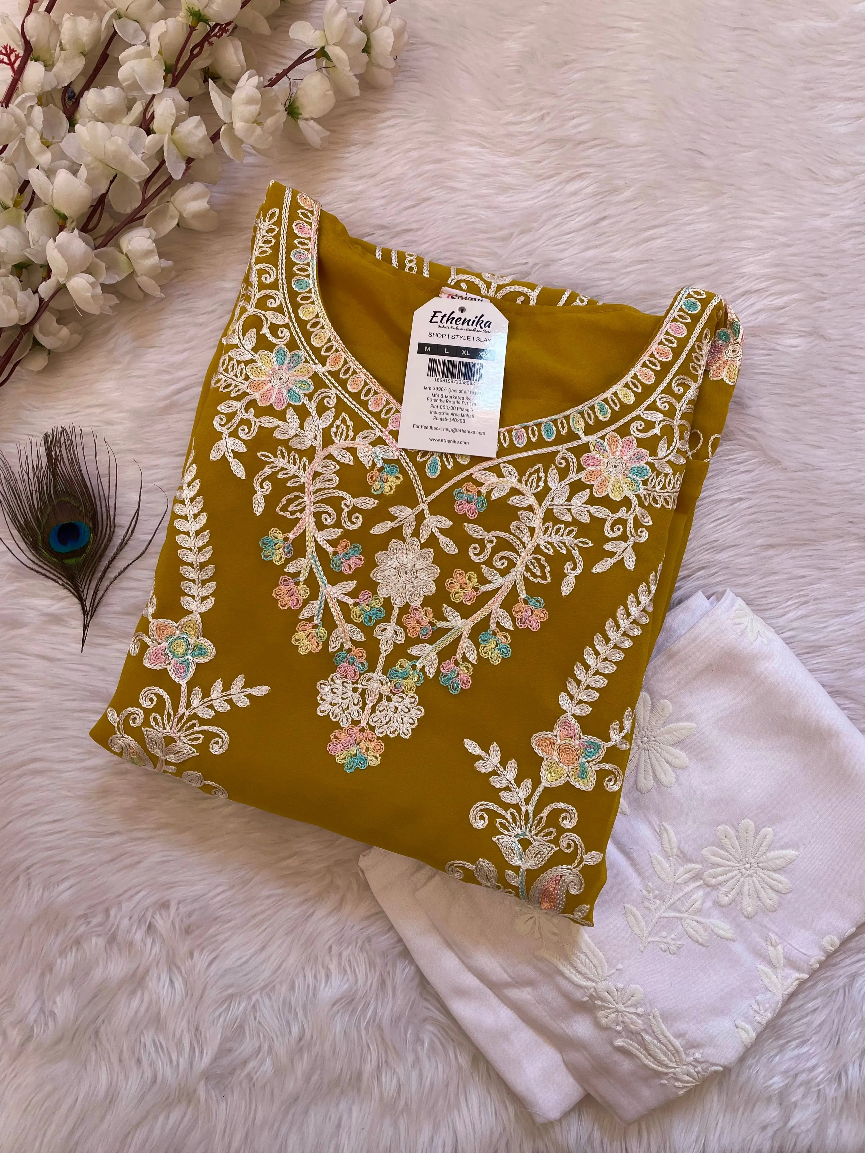 Chikankari Work Kurti Palazzo Set (Stitched)