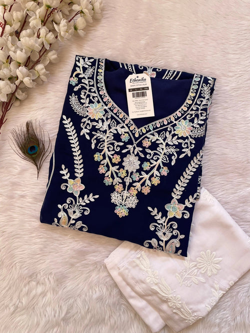 Chikankari Work Kurti Palazzo Set (Stitched)
