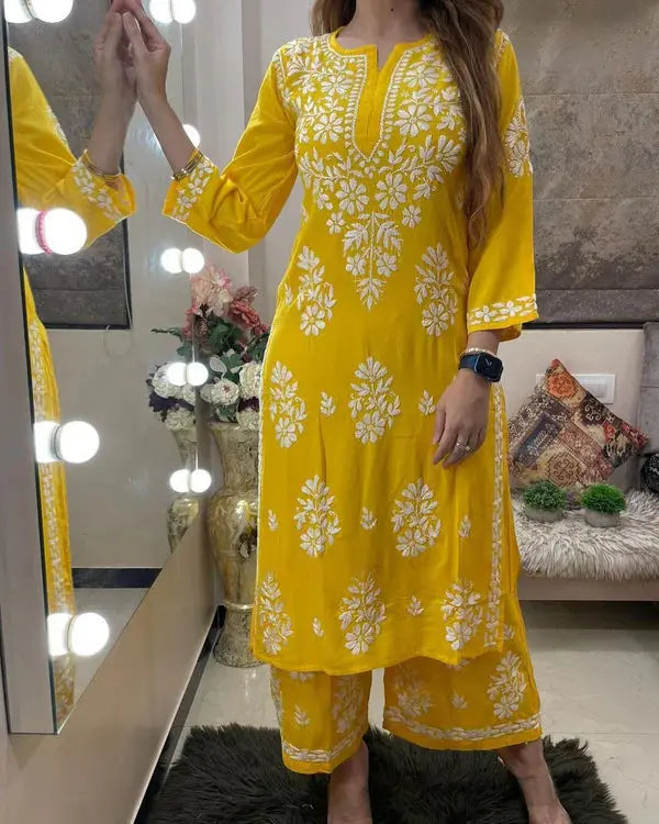Chikankari work Kurti Palazzo Set (Ready to Wear)