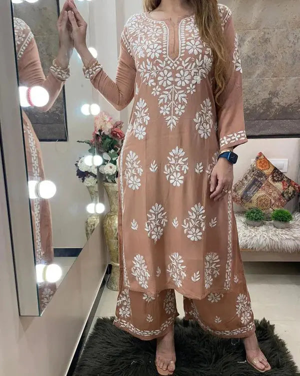 Chikankari work Kurti Palazzo Set (Ready to Wear)