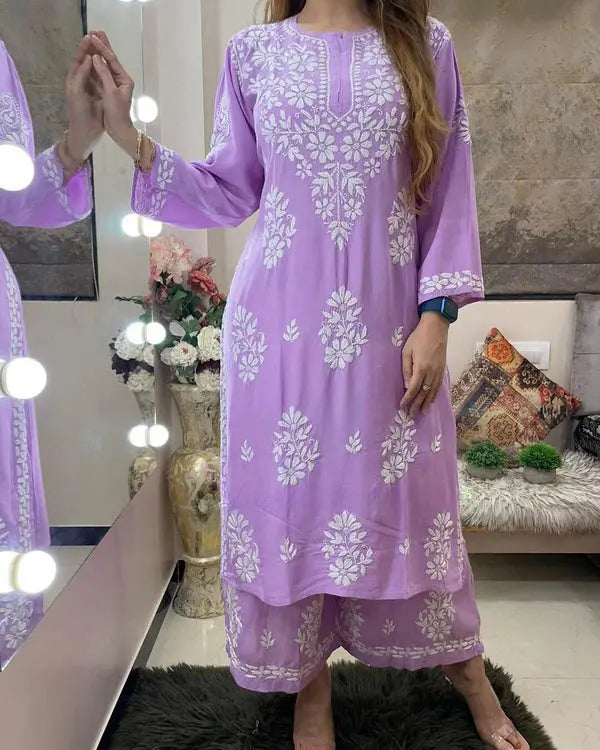 Chikankari work Kurti Palazzo Set (Ready to Wear)