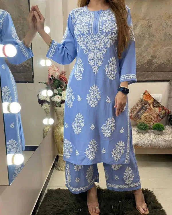 Chikankari work Kurti Palazzo Set (Ready to Wear)