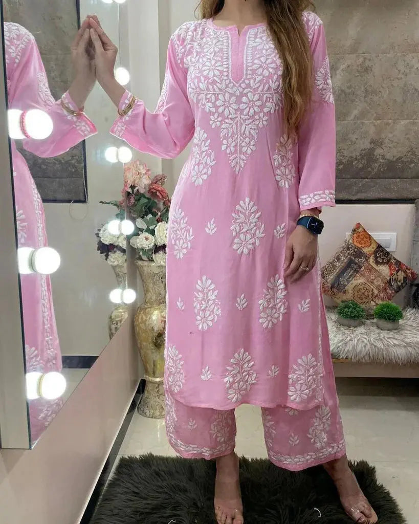 Chikankari work Kurti Palazzo Set (Ready to Wear)