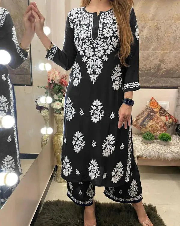 Chikankari work Kurti Palazzo Set (Ready to Wear)