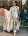 Chinon Silk Digital Print Work Summer Special Kurti Pant Dupatta Set (Stitched)