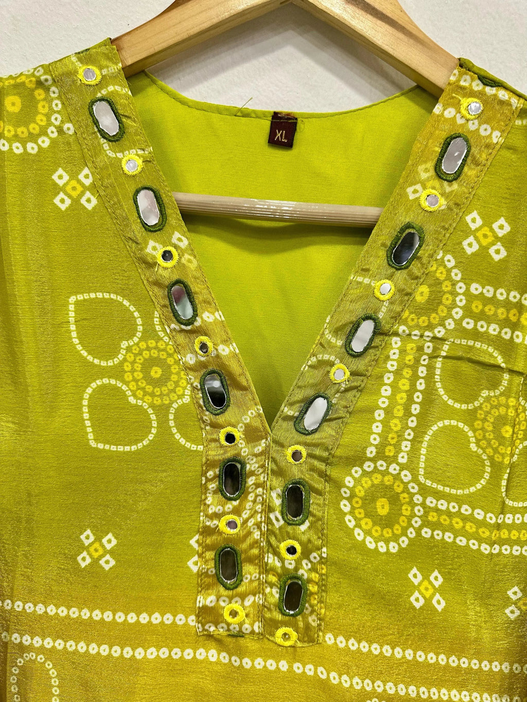 Chinon Silk Neck Mirror Work Bandhani Print Summer Special Ready to Wear Cord Set